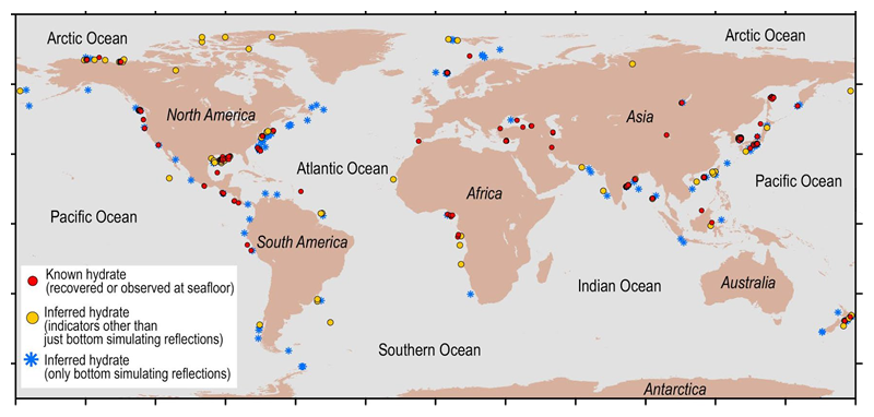 Fig.3　Gas Hydrate locations (known and inferred)